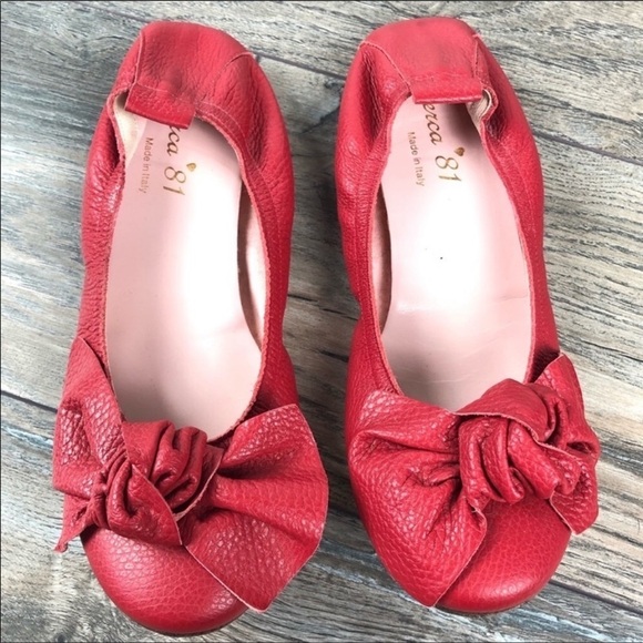 FERCA 81 Italian Leather Red Bow Flats Size 39 - Picture 1 of 7